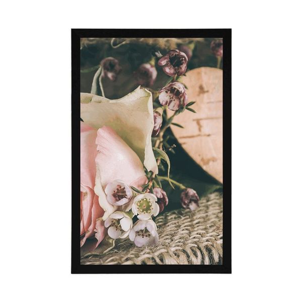 Plagát ruža a srdiečko v jute - 30x45 white