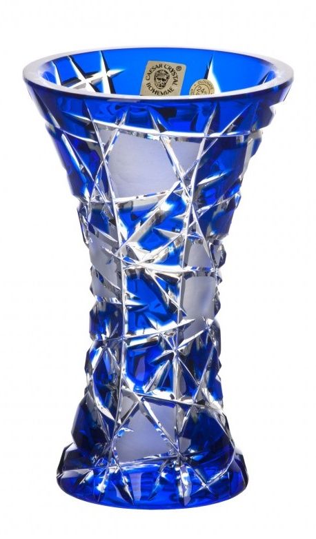 Krištáľová váza Mars, farba modrá, výška 155 mm