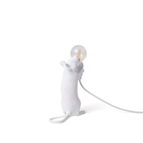 SELETTI Stolová LED lampa Mouse Lamp USB stojacia biela, Obývacia izba / jedáleň, syntetická živica, E14, 1W, L: 12 cm, K: 15cm