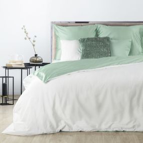 DomTextilu Obojstranné posteľné obliečky z bavlneného saténu bielo mentolové 3 časti: 1ks 180x200 + 2ks 70 cmx80 Biela 27581-153040