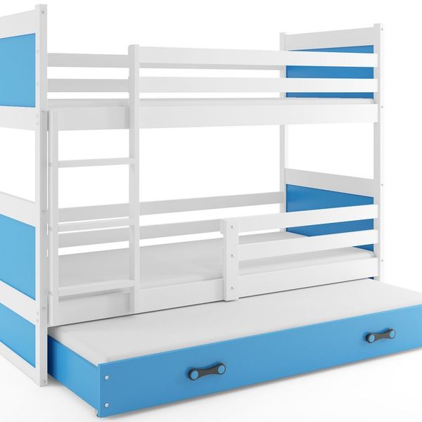 Poschodová posteľ s prístelkou RICO 3 - 160x80cm - Biely - Modrý