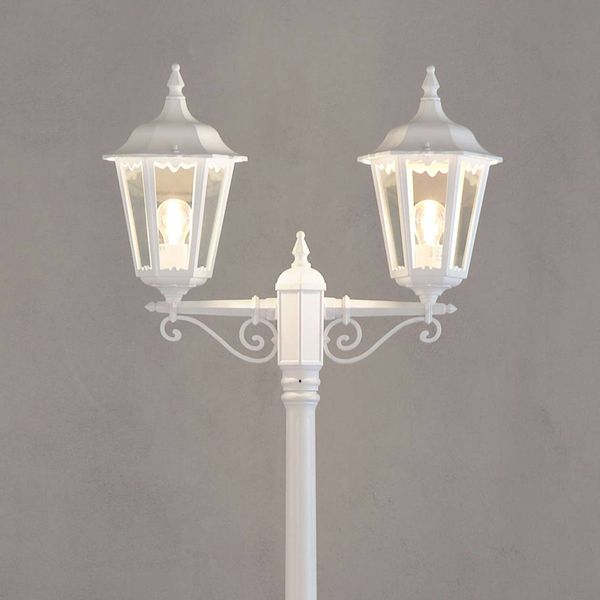 Konstsmide Stĺpové svietidlo Firenze, 2-plameňové biele, hliník, sklo, E27, 100W, L: 25 cm, K: 220cm