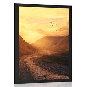 Plagát západ slnka nad horou - 40x60 black