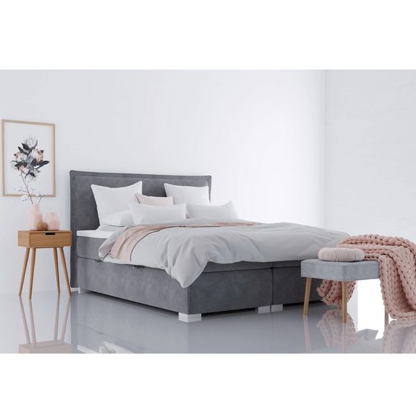 Čalúnená manželská posteľ s matracom Megan 160x200 cm - sivá