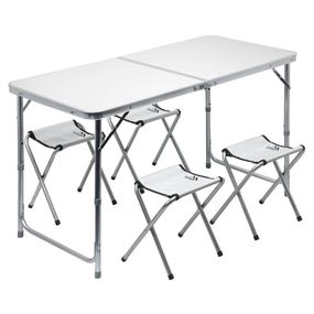 Skladací kempingový stôl + 4x stolička biela/chróm
