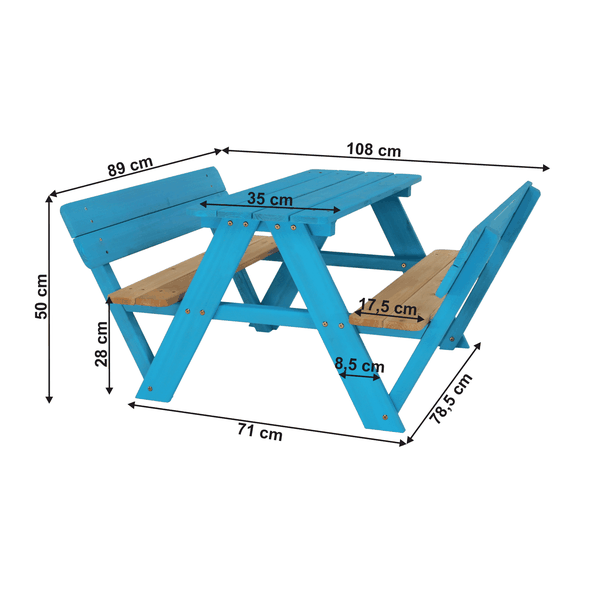 Detské záhradné sedenie, drevo, modrá/prírodná, ABALO