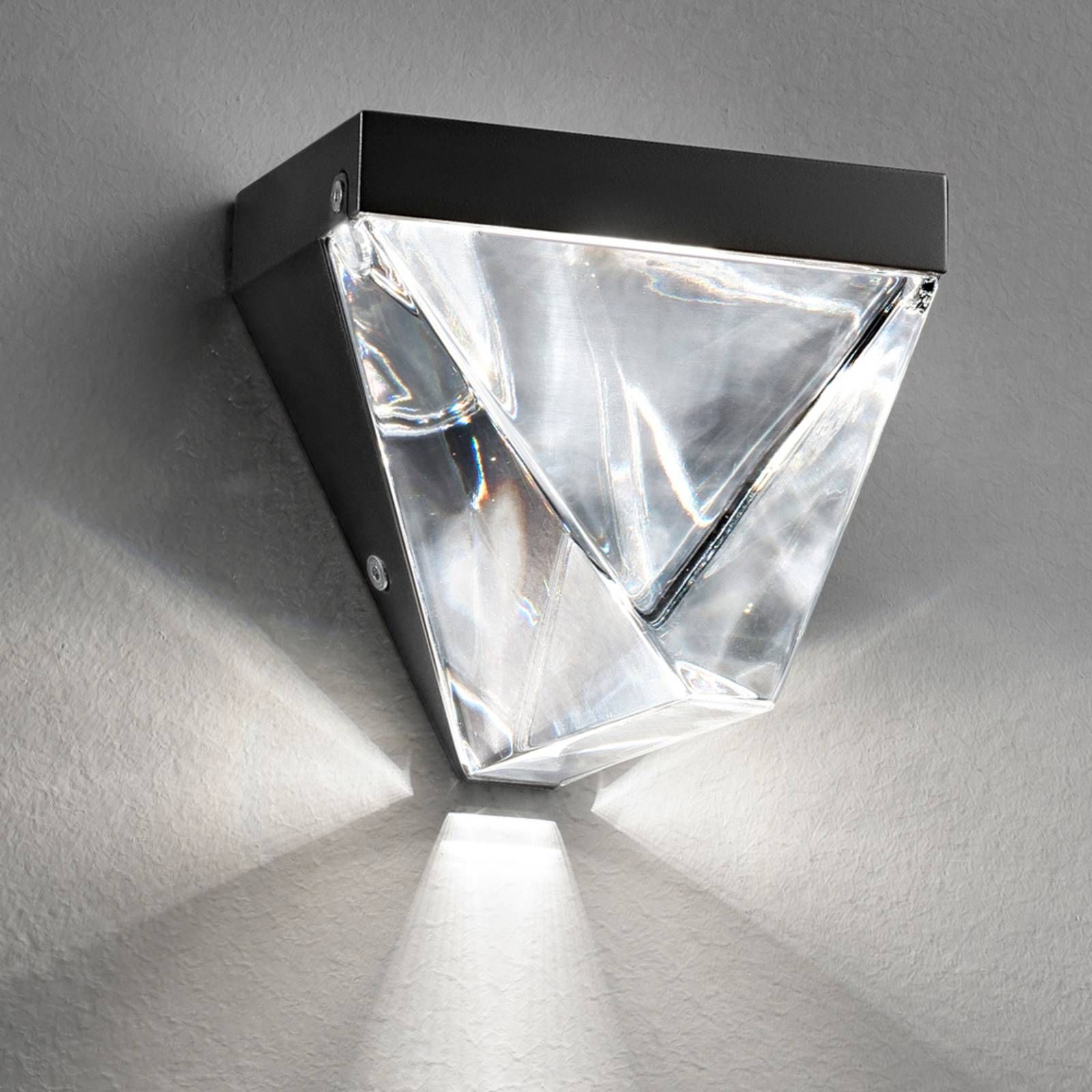 Fabbian Tripla krištáľové nástenné LED antracit, Obývacia izba / jedáleň, kov, krištáľové sklo, 4.3W, L: 9.8 cm, K: 9.3cm