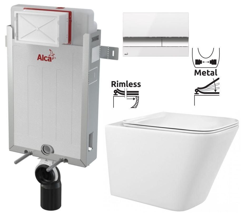 ALCADRAIN Renovmodul - predstenový inštalačný systém s bielym / chróm tlačidlom M1720-1 + WC REA Raul Rimless + SEDADLO AM115/1000 M1720-1 RA1