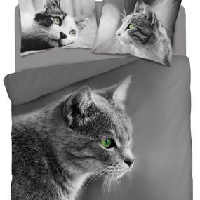 DomTextilu Moderné obojstranné sivé posteľné obliečky s motívom mačky 3 časti: 1ks 200x220 + 2ks 70 cmx80 Sivá 39903-183940