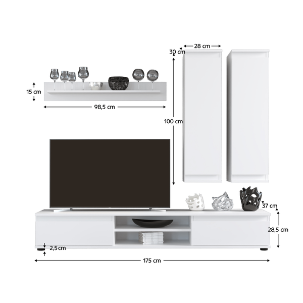 Obývacia stena, biela, LUSIANA