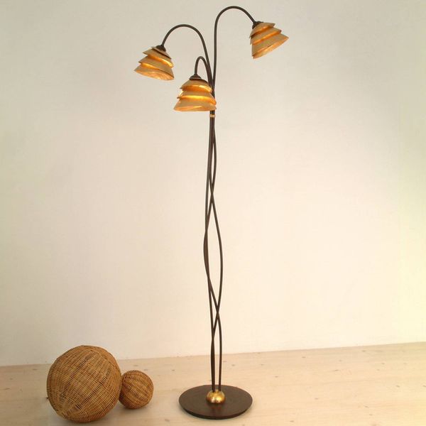 Holländer Stojaca lampa Snail 3-plameňová v hnedo-zlatej, Obývacia izba / jedáleň, kov, E14, 40W, K: 159cm