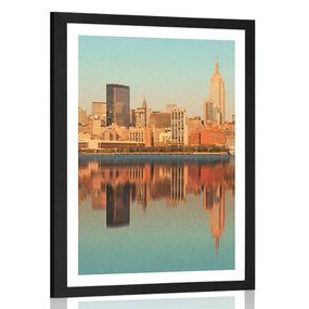 Plagát s paspartou očarujúci New York v odraze vo vode - 30x45 black