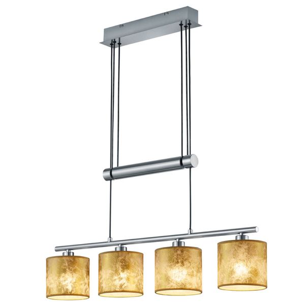 Trio Lighting Plastové tienidlá zlaté – závesná lampa Garda 4-pl, Obývacia izba / jedáleň, kov, plast, E14, 40W, P: 77 cm