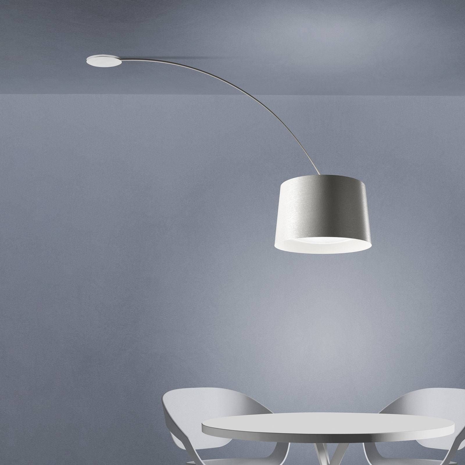 Foscarini Twiggy závesná lampa Oblúk, biela, Obývacia izba / jedáleň, sklenené vlákno kompozitný materiál, PMMA, polykarbonát, kov, E27, 77W