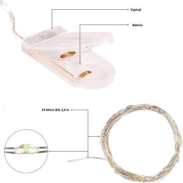 VOLTRONIC 68042 Sada 10 ks svetelných reťazí - 25 LED, teplá/studená biela, na batérie