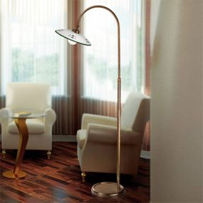 Cremasco Stojaca lampa Bassano, zakrivená, detaily zelené, Obývacia izba / jedáleň, keramika, mosadz, E27, 75W, K: 210cm