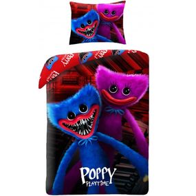 Halantex · Bavlnené posteľné obliečky Poppy Playtime - motív Huggy Wuggy a Kissy Missy - 100% bavlna - 70 x 90 cm + 140 x 200 cm