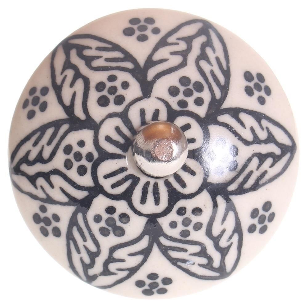 La finesse Porcelánová úchytka Beige Flower Black