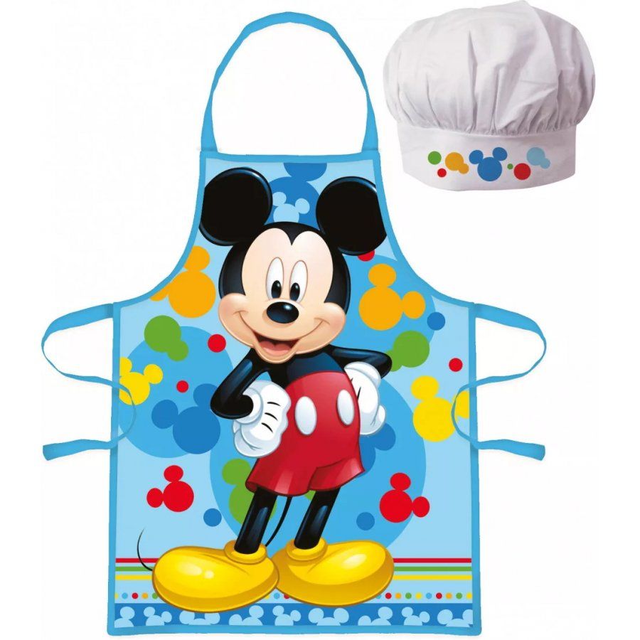 EUROSWAN · Detská / chlapčenská zástera s kuchárskou čiapkou Mickey Mouse - Disney - pre deti 3 - 8 rokov