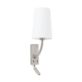 FARO BARCELONA Nástenné svetlo Rem, LED lampa na čítanie, biela, oceľ, textil, E27, L: 7 cm, K: 37cm