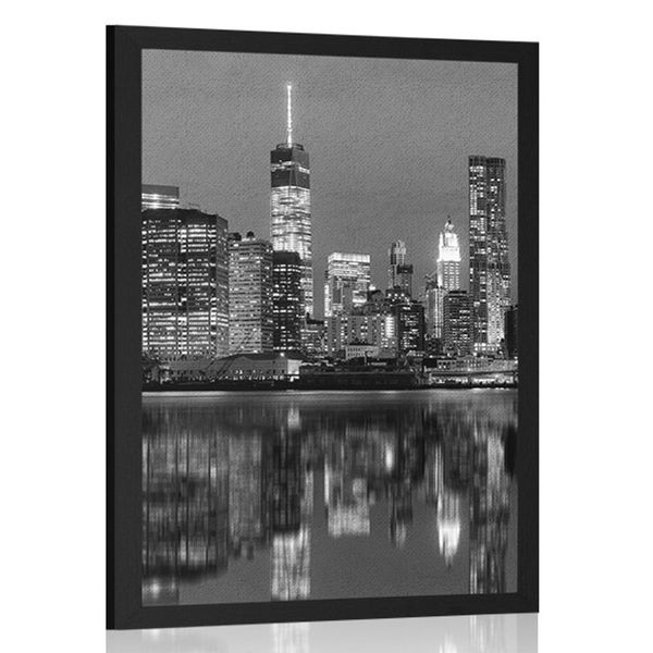 Plagát odraz Manhattanu vo vode v čiernobielom prevedení - 30x45 black