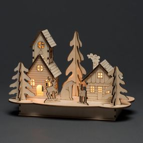 Konstsmide Christmas LED Dom a zvieratá, drevo, P: 22 cm, L: 12 cm, K: 15cm