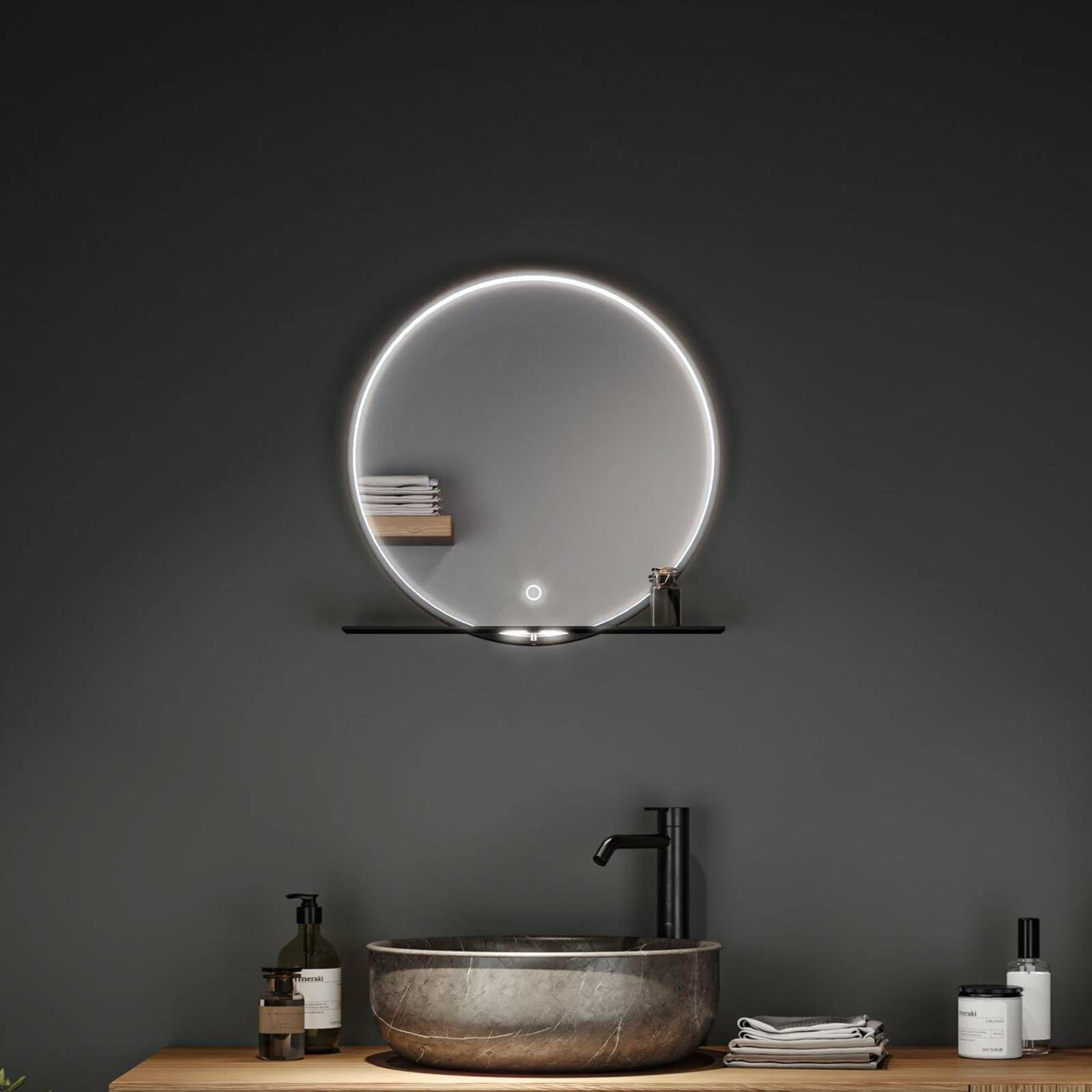 Paulmann Miro LED zrkadlo CCT Ø 50 cm framelight, Kúpeľňa, kov, 10.5W