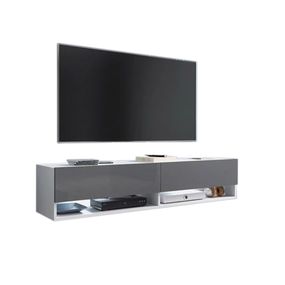 Expedo TV stolík MENDES A 140, 140x30x32, biela/sivá lesk, s LED osvetlením