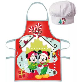 EUROSWAN · Vianočná zástera s kuchárskou čiapkou Mickey & Minnie Mouse - 2 diely - pre deti 3 - 8 rokov