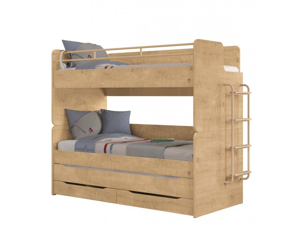 ČILEK - Poschodová posteľ pre 3 deti 90x200 cm s úložným priestorom (rebrík)
