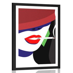 Plagát s paspartou žena v klobúku v pop art štýle - 60x90 black