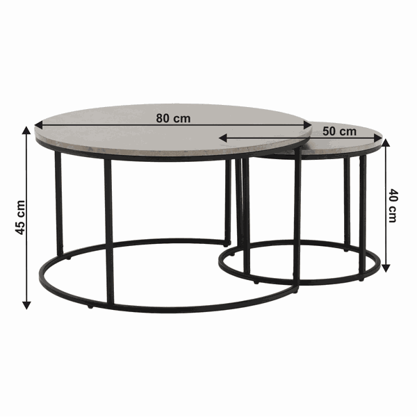 Konferenčné stolíky, set 2 ks, betón/čierna, IKLIN