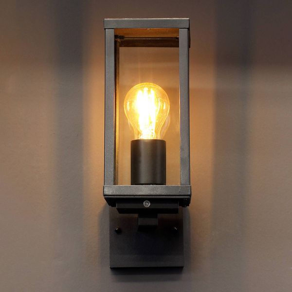 Eco-Light Vonkajšie svietidlo Karo, čierna, snímač súmraku, odliatok hliníkovej zliatiny, číre sklo, E27, 60W, L: 11 cm, K: 37cm