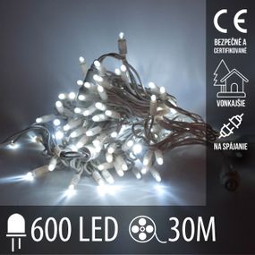 Vianočná LED svetelná reťaz vonkajšia na spájanie - 600LED - 30M Studená Biela