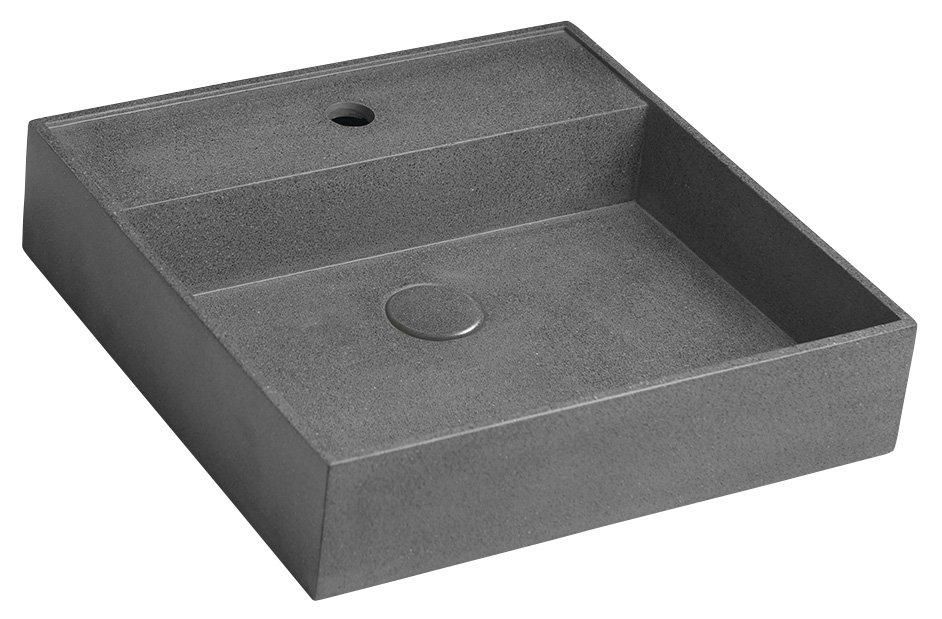 SAPHO - QUADRADO betónové umývadlo na dosku vrátane výpuste, 46x46 cm, čierny granit AR468