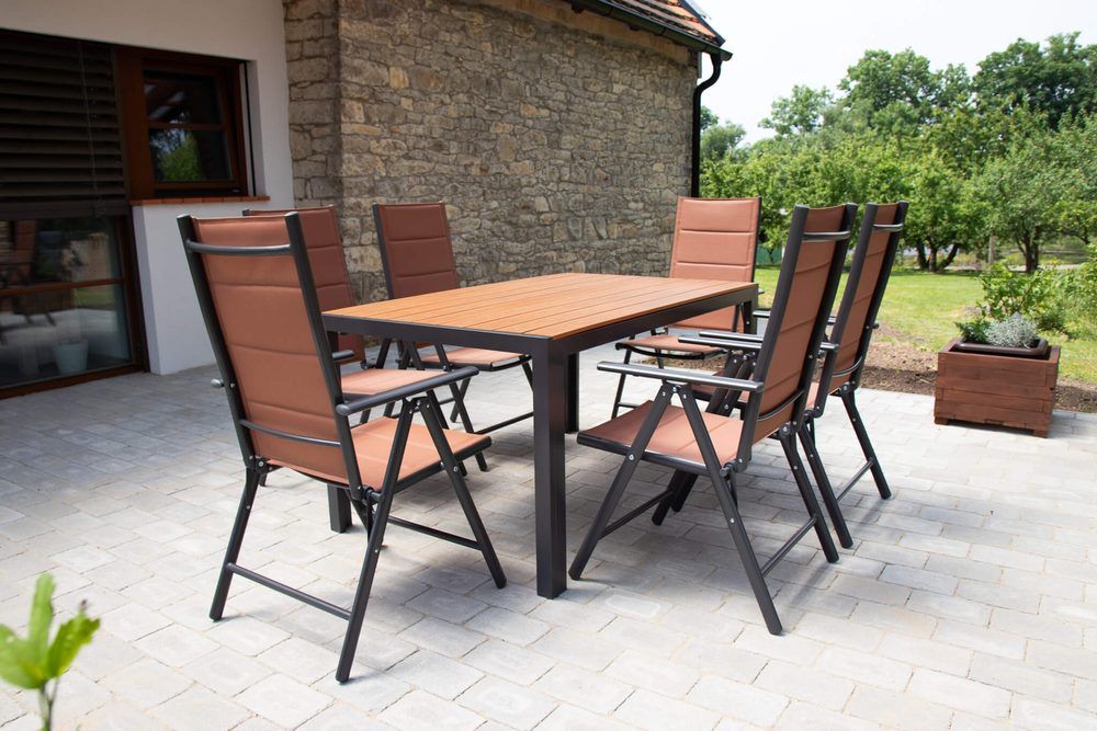 Primažidle.cz Záhradný set Ibiza so 6 stoličkami a stolom 150 cm, antracit/hnedý