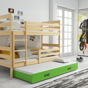 Poschodová posteľ s prístelkou ERIK 3 - 200x90cm Borovica - Zelená
