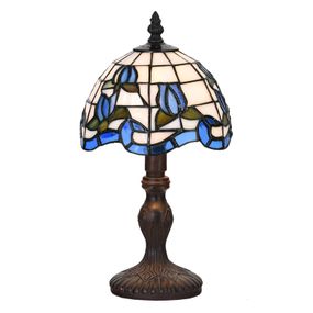 Clayre&Eef Stolová lampa 5LL-6158 dizajn Tiffany modrá/béžová, Obývacia izba / jedáleň, polyrezín, sklo, E14, 25W, K: 32cm