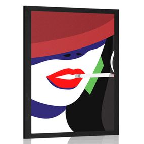 Plagát žena v klobúku v pop art štýle - 40x60 black