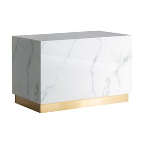 Estila Art-deco moderný kancelársky stôl Moraira bielej farby s mramorovým efektom a zlatou podstavou 120cm