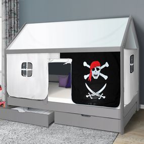Detská Domčekové posteľ KIDS piráti bieločiernom - sivá 200x90 cm