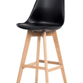 Autronic Barová stolička plast, sedák čierna ekokoža/nohy masív prírodný buk CTB-801 BK