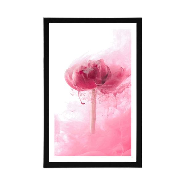 Plagát s paspartou ružový kvet v zaujímavom prevedení - 20x30 silver