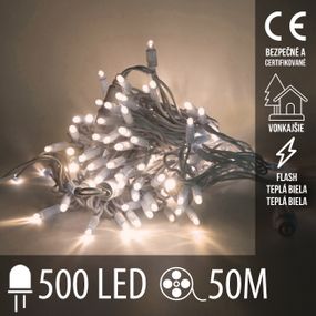 Vianočná LED svetelná reťaz vonkajšia FLASH - 500LED - 50M Teplá Biela+Teplá Biela