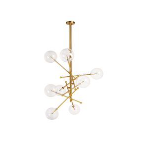 Estila Art-deco luxusná závesná lampa Esme so zlatou mosadznou konštrukciou a s ôsmimi žiarovkami zo skla 135cm