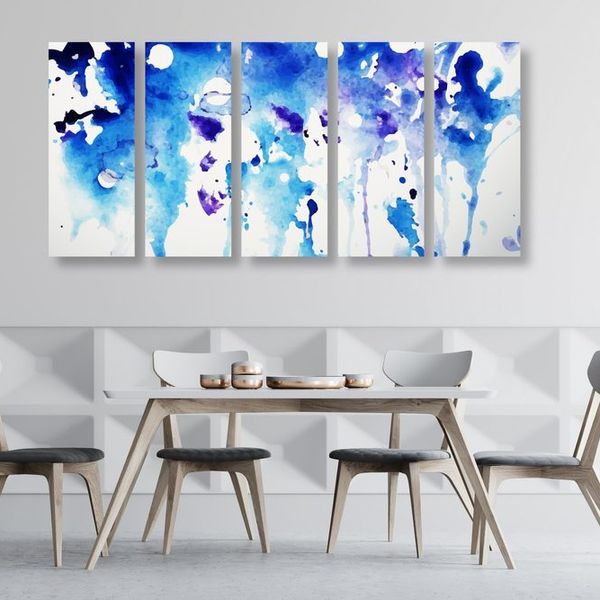 5-dielny obraz umelecká modrá abstrakcia - 200x100