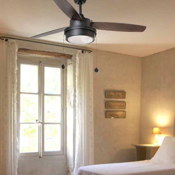 FARO BARCELONA Stropný ventilátor Komodo svetlo + otočné lopatky, Obývacia izba / jedáleň, kov, plast, E14, 8W, K: 37cm