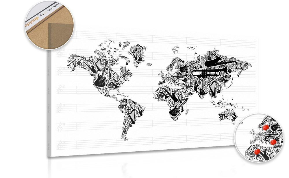 Obraz na korku hudobná mapa sveta v inverznej podobe