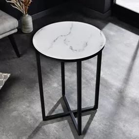 Dizajnový odkladací stolík Latrisha 40 cm biely - vzor mramor