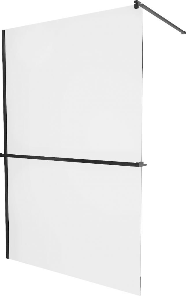 MEXEN/S - KIOTO Sprchová zástena WALK-IN s poličkou a držiakom uterákov 100 x 200 cm, transparent 8 mm, čierna 800-100-121-70-00